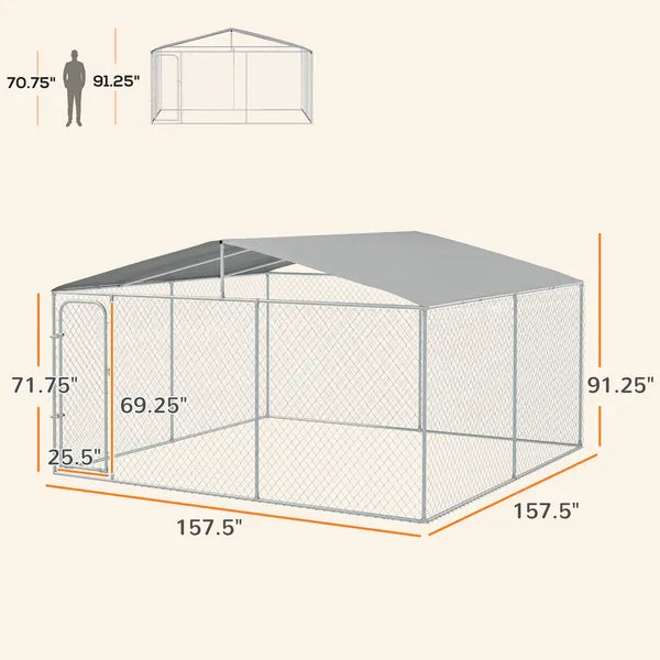 Large Dog Kennel with Steel Wire Frame, Shaded Roof & Lockable Door