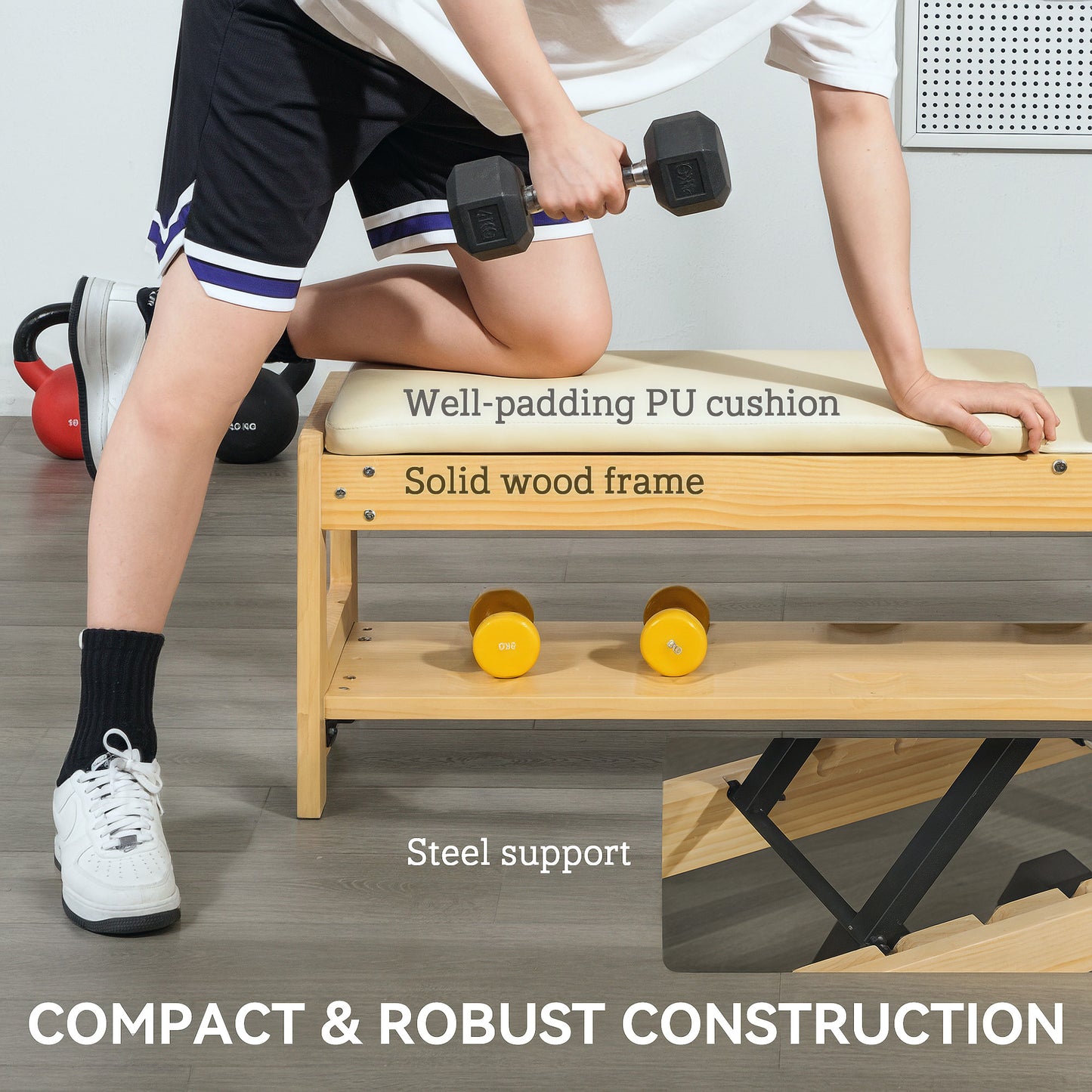 Adjustable Weight Bench with Dumbbell Rack - White