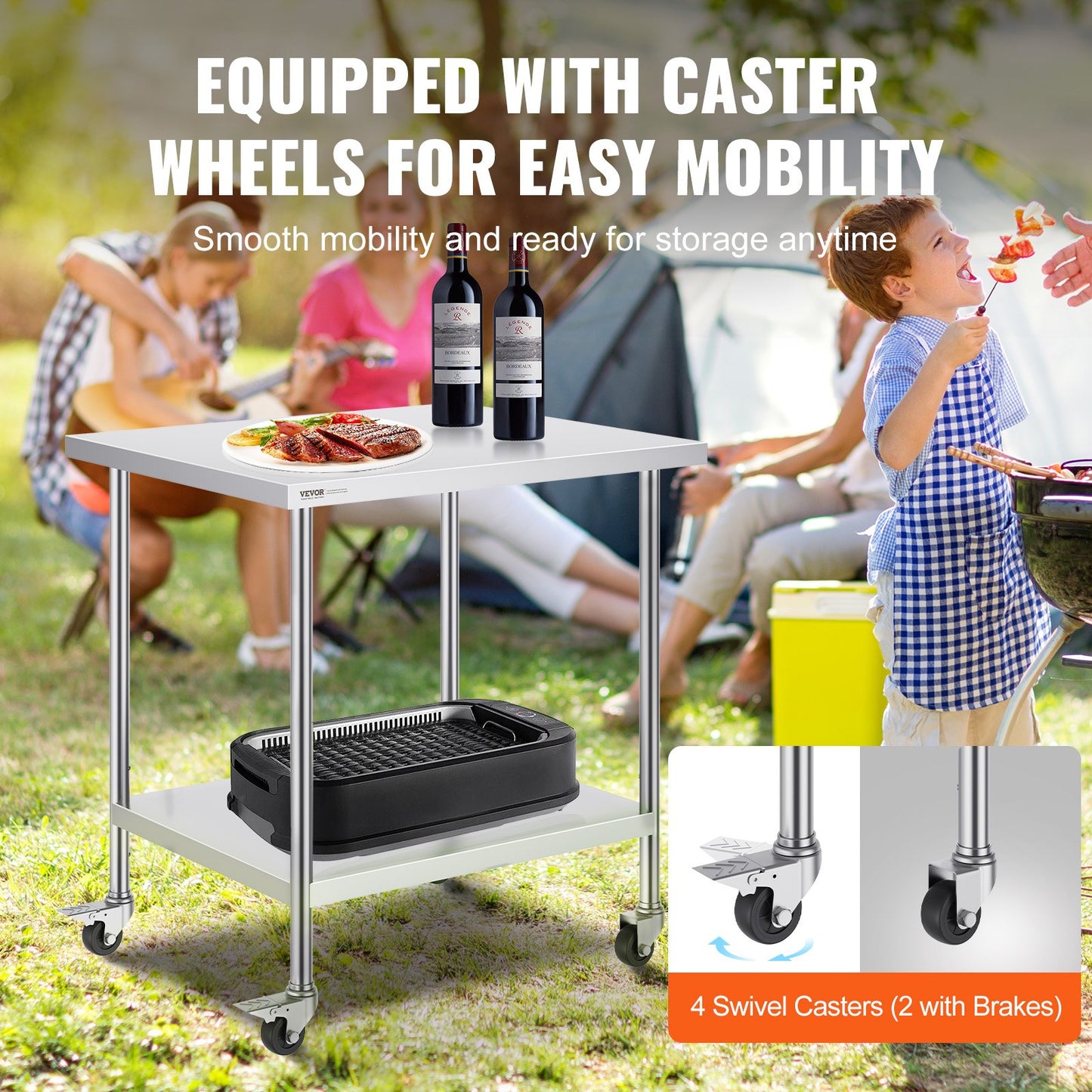 Heavy Duty Stainless Steel Work Table - 30x36x38 Inch with Wheels