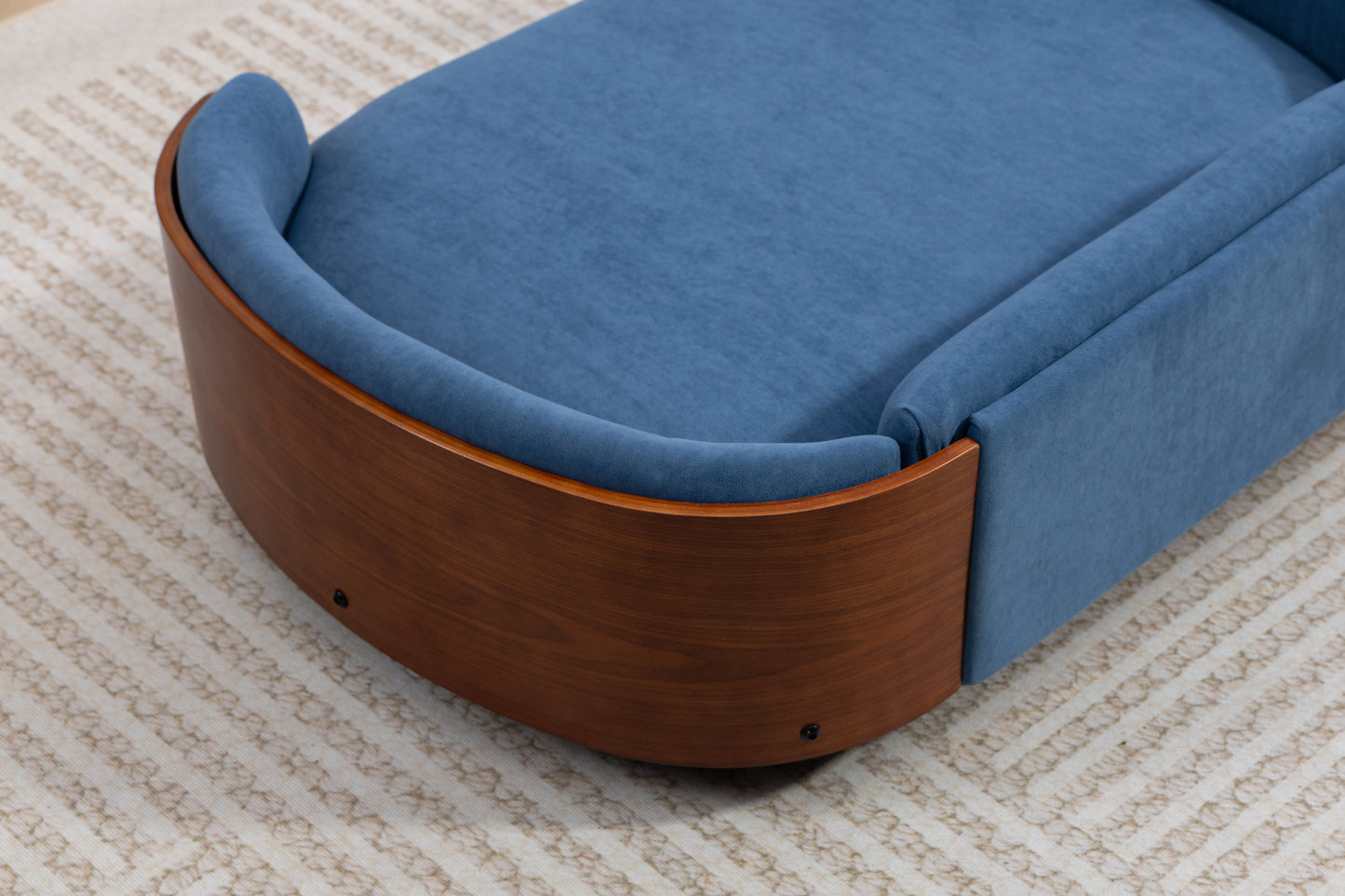 Large Scandinavian Style Elevated Dog Bed with Velvet Cushion and Solid Wood Legs