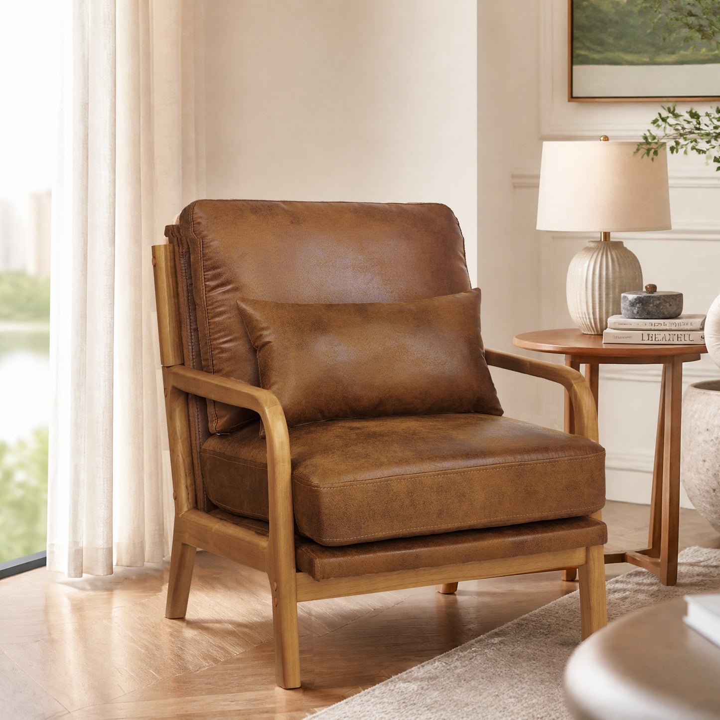 Mid-Century Modern Wooden Lounge Chair - Light Brown