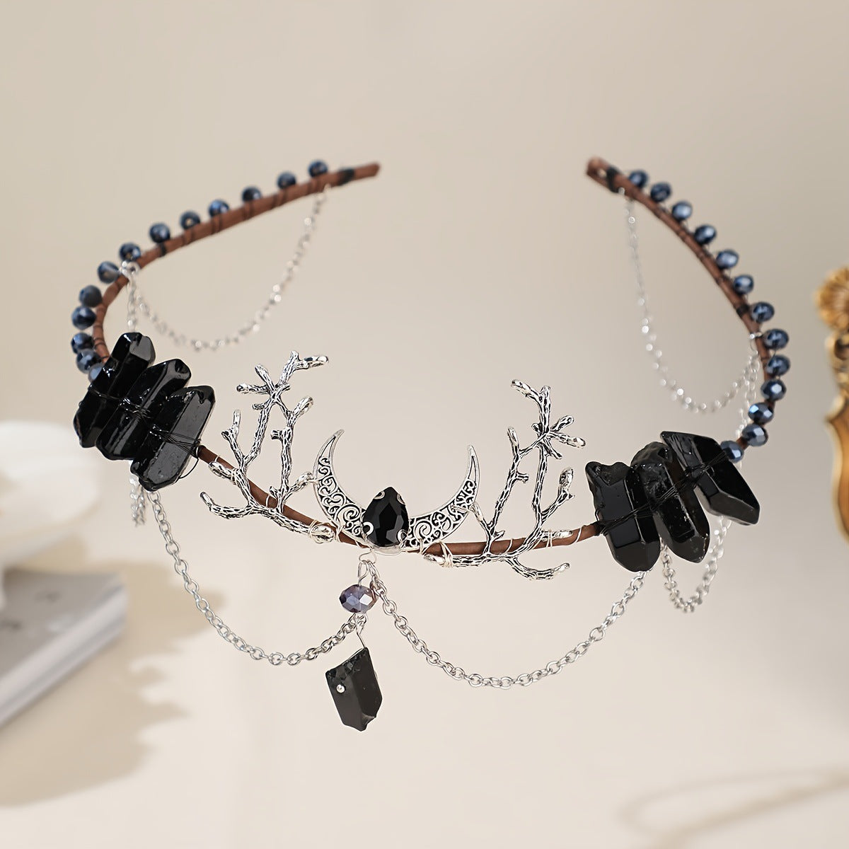 Handwoven Moon Tassel Chain Hairband - Black