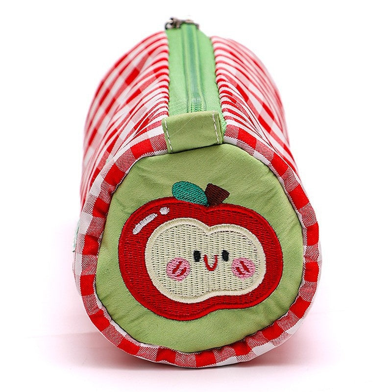 Color-Block Patchwork Pencil Case with Canvas Material and Unisex Korean Style