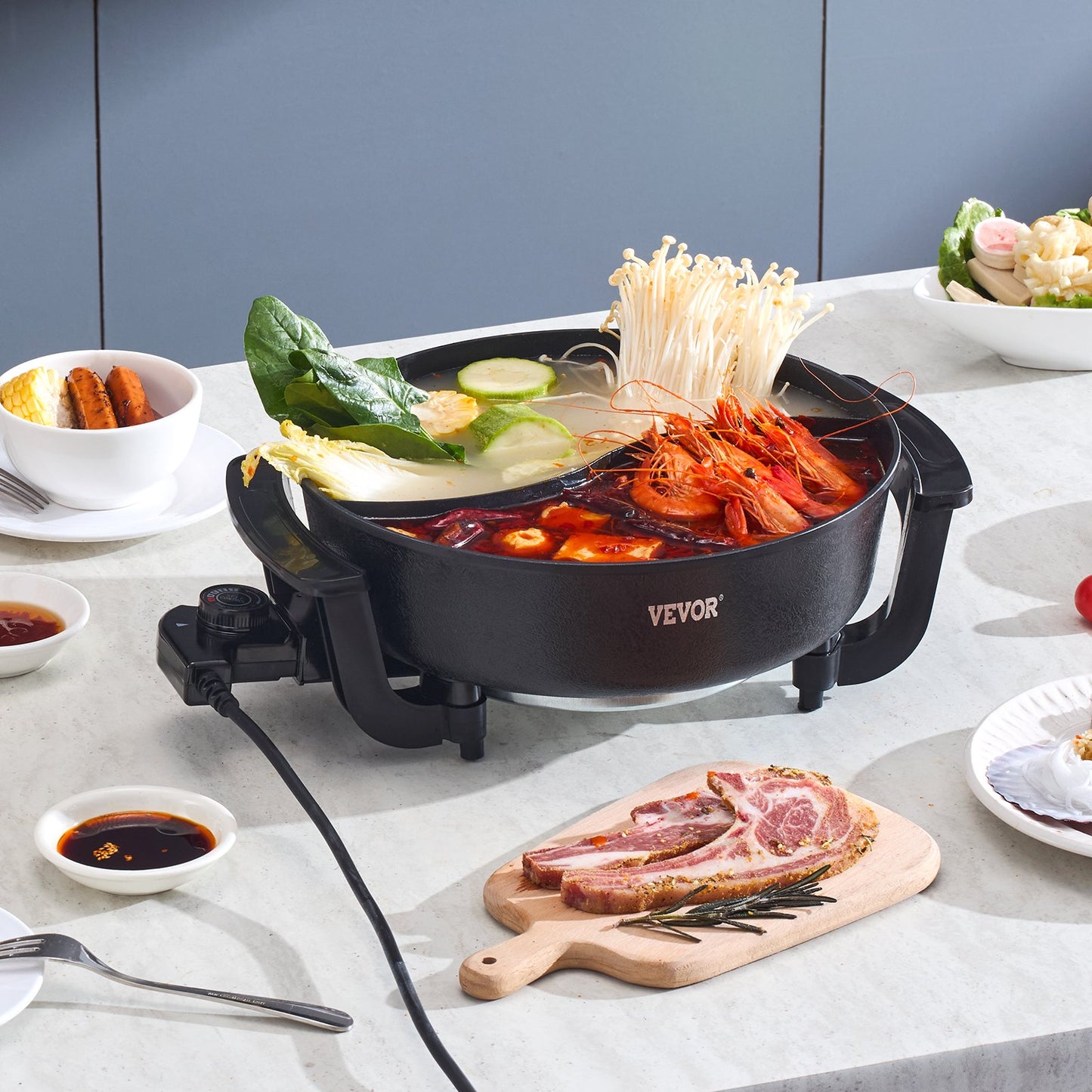 Electric Hot Pot 5L Non-Stick Divider for Family Cooking - Black
