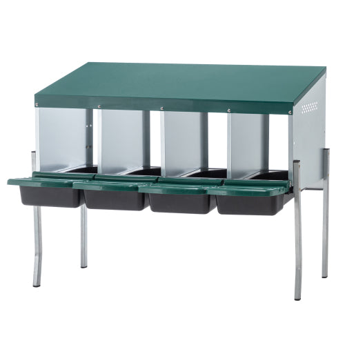 Green Chicken Nest with Legs and Cover, Egg Collection System, Durable Metal