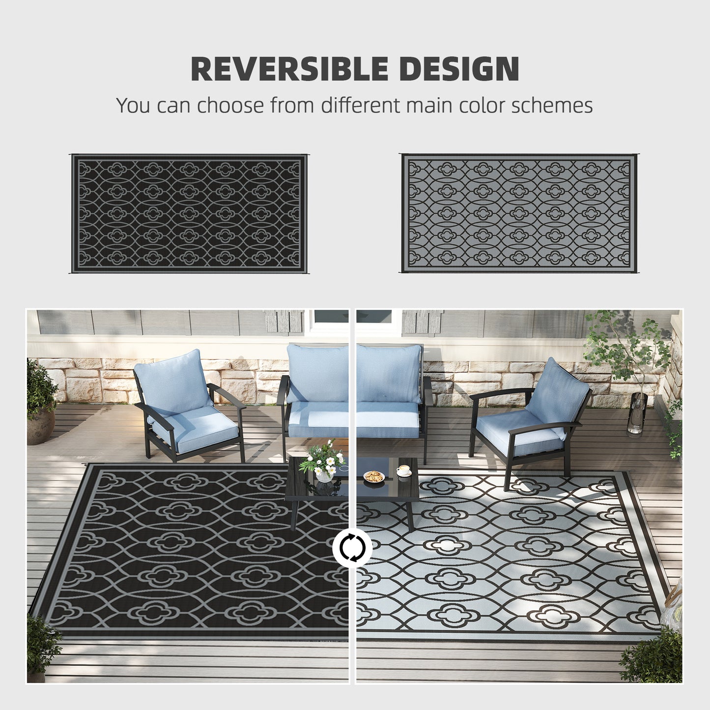 Reversible Waterproof Outdoor Rug with Carry Bag - 9' x 18'