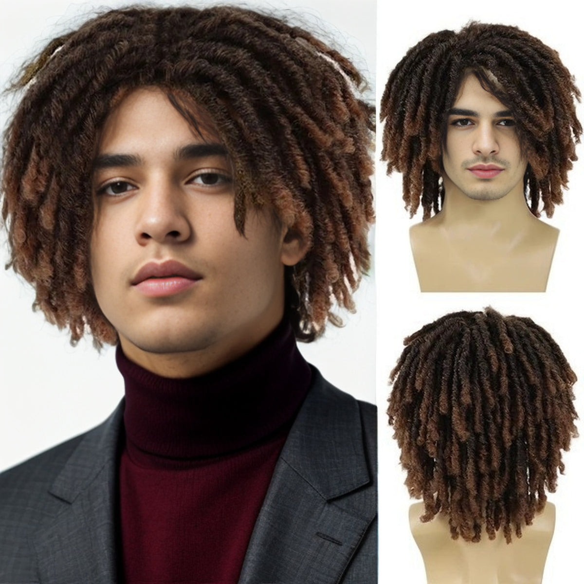 Men's Synthetic Dreadlocks Wig Full Head Short Hair 14 Inch - Multiple Colors