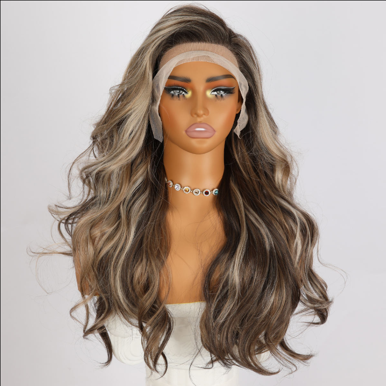 26-Inch Glueless Lace Front Synthetic Wig - Body Wave Dark Brown
