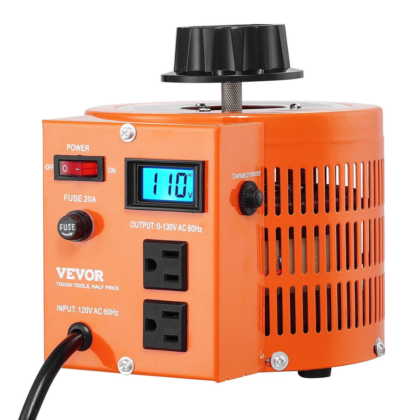 2000VA Auto Variable Voltage Transformer with LCD Display, 15.3A, 110V to 130V