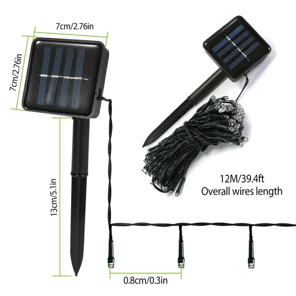Solar String Lights 12M LED Fairy Lights with 8 Modes and Remote Control