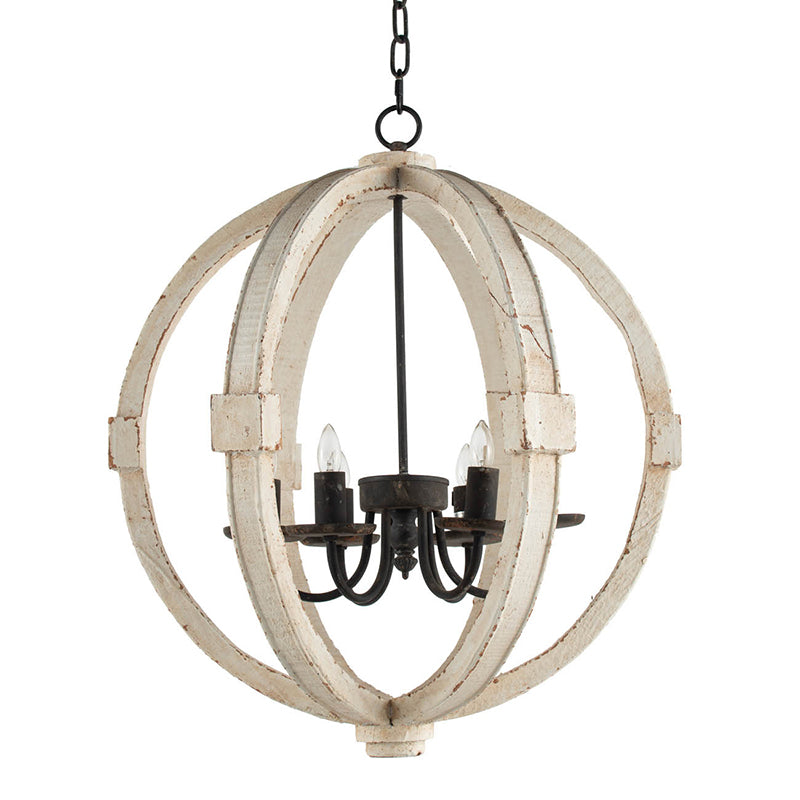 White Wooden Chandelier with Adjustable Chain for Kitchen Dining Room