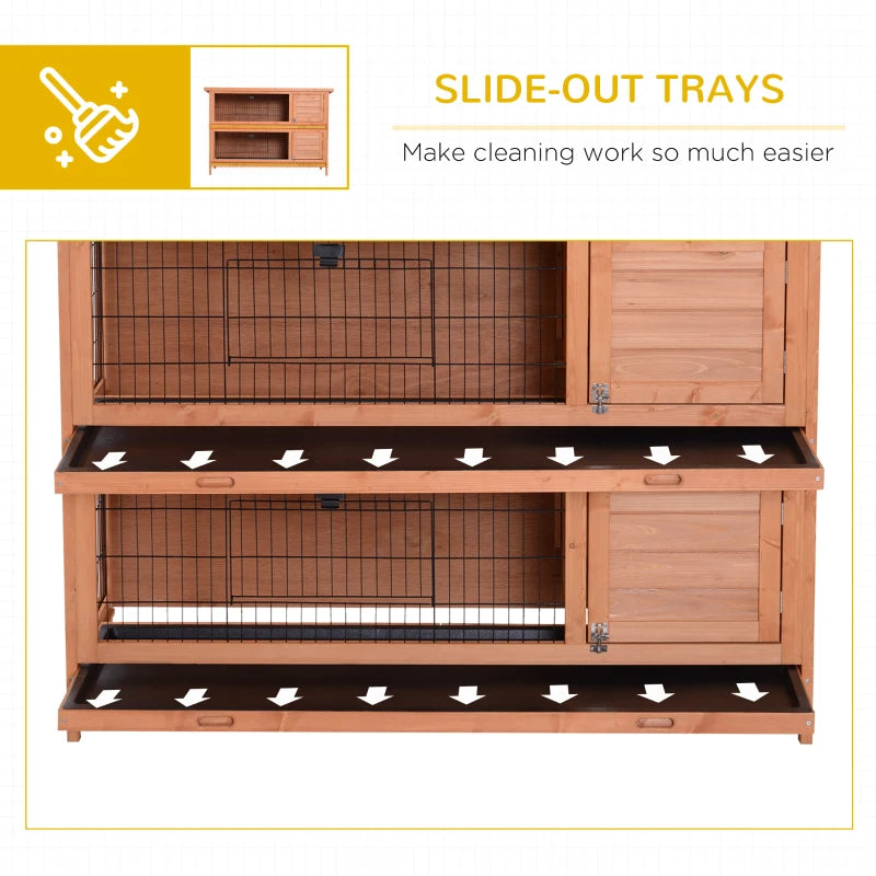 Large 2-Story Wooden Rabbit Hutch with Lockable Doors Waterproof Roof