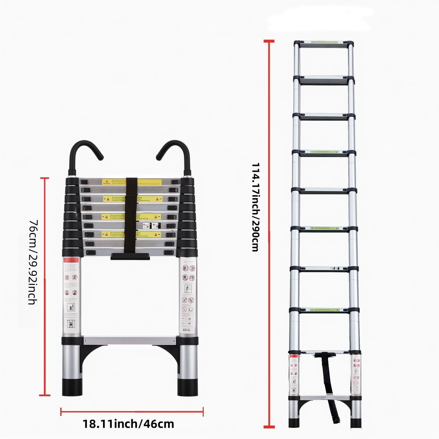 9.5 Foot Aluminum Telescopic Ladder with Stabilizers - Antique Silver