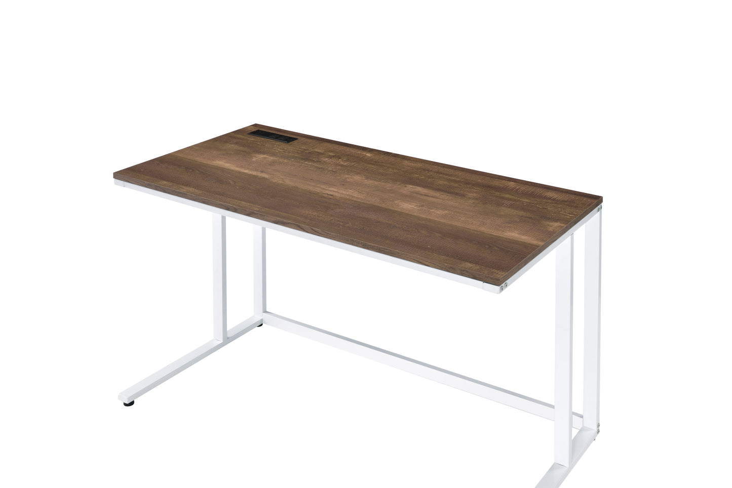 Walnut & White Writing Desk with USB Port - 47" Rectangular