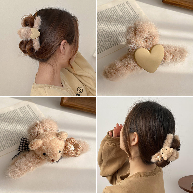 Plush Female Bowknot Shark Hair Clip - Big Head Accessory