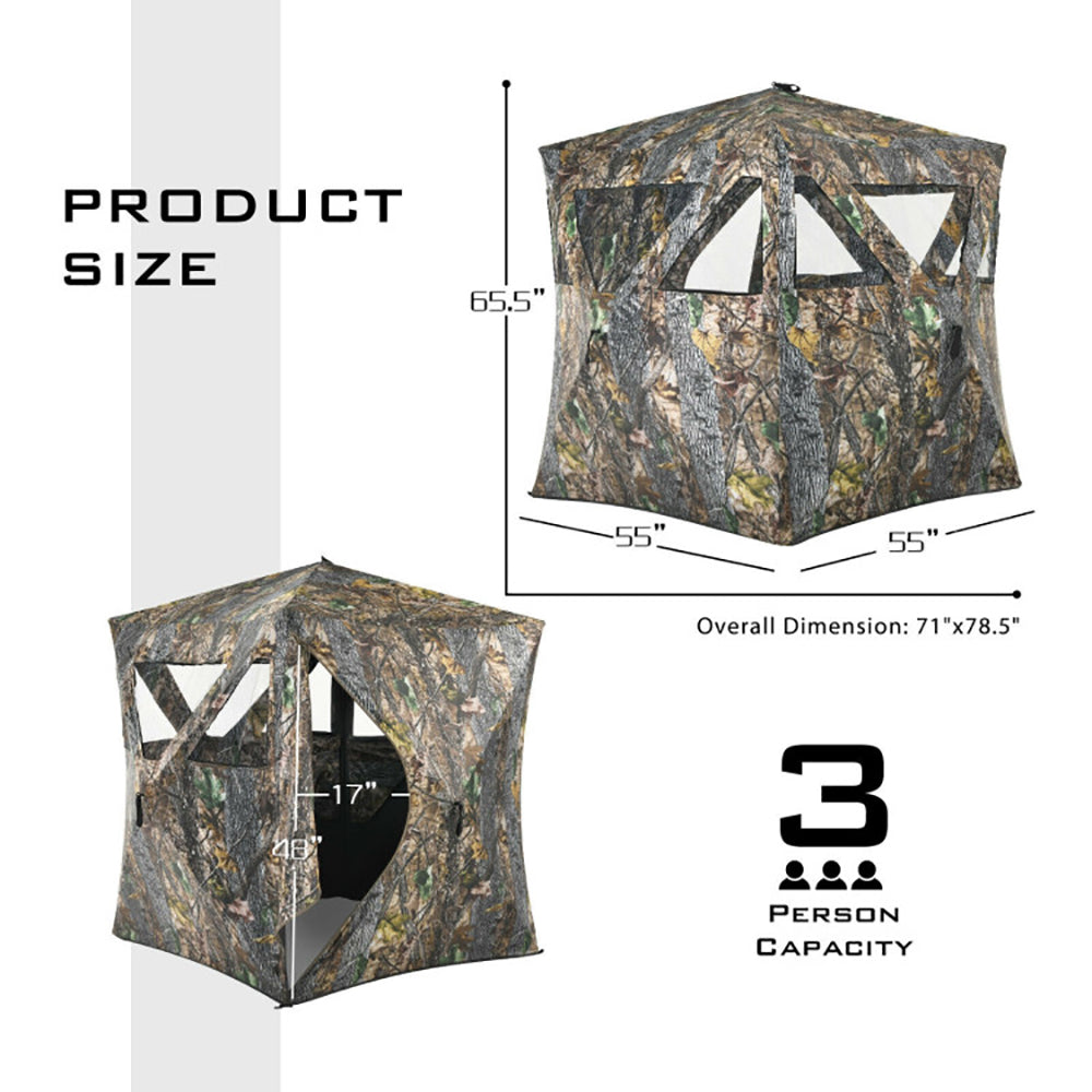 3-Person Portable Pop-Up Camouflage Hunting Blind with Tie-Downs