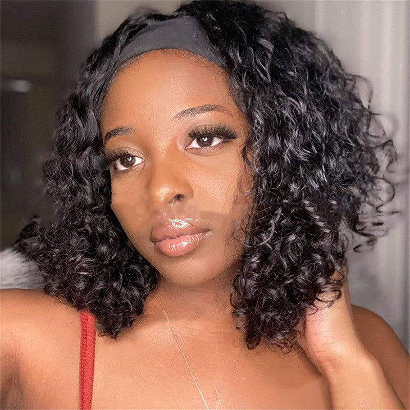 Black Curly Hairband Wig for Women Short Shoulder Length Hairpiece