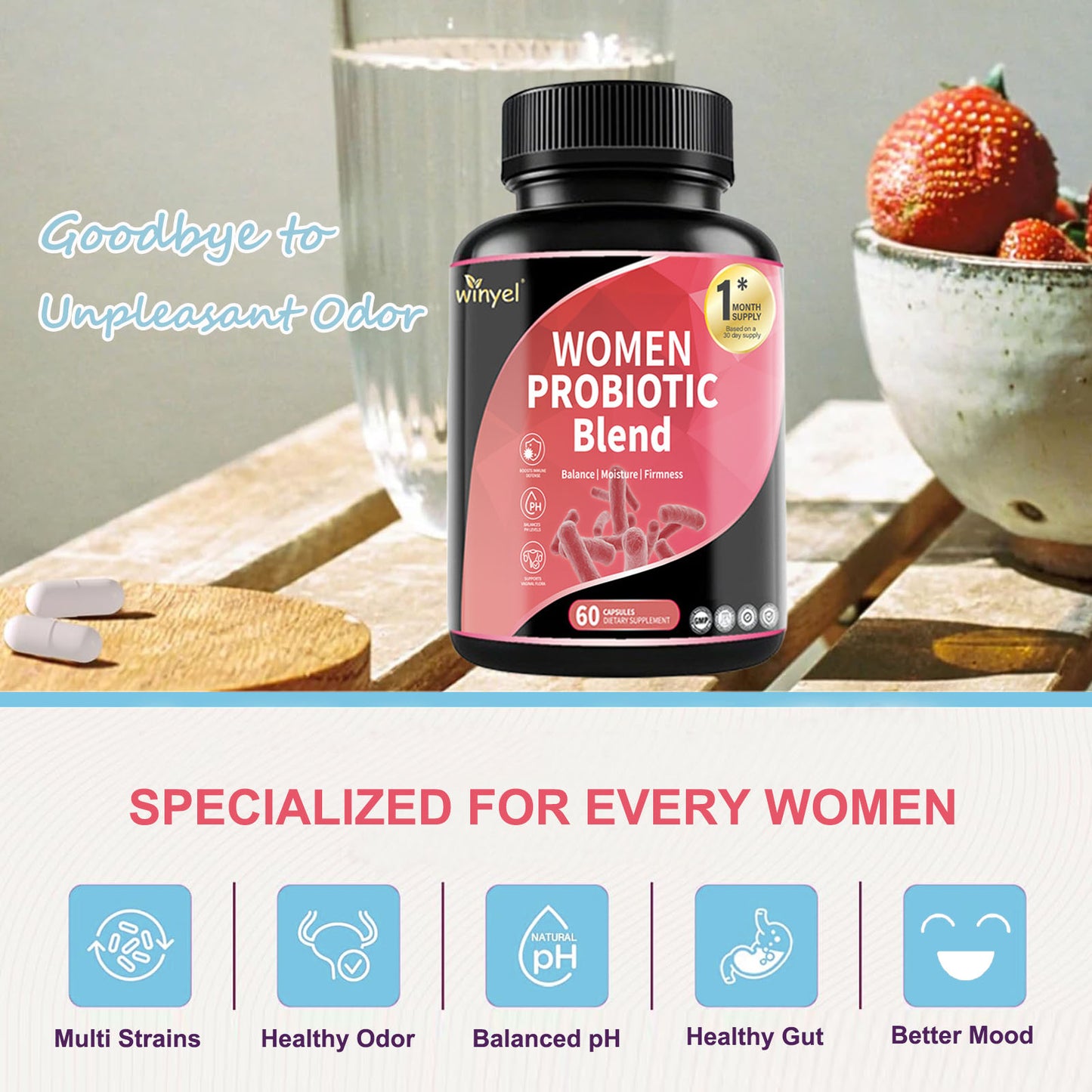 Women's Probiotic Supplement with Prebiotics for PH Balance - 60 Count