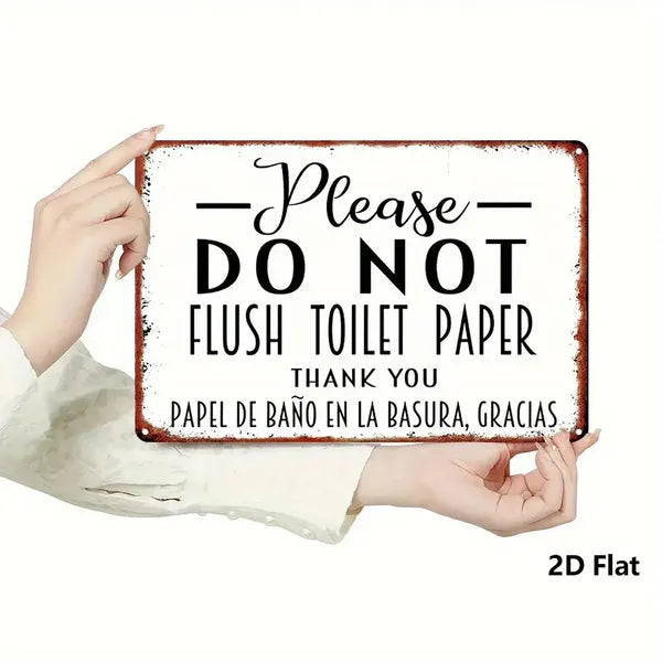 Vintage Bilingual Do Not Flush Metal Sign - 12x8 Inches