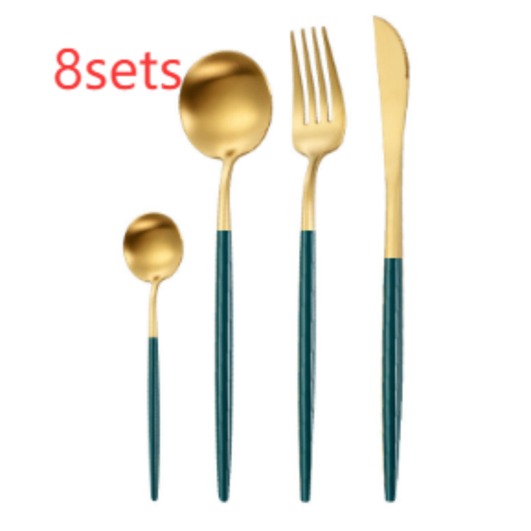Stainless Steel Dinnerware Set - Thick Portuguese Cutlery, Silver Finish