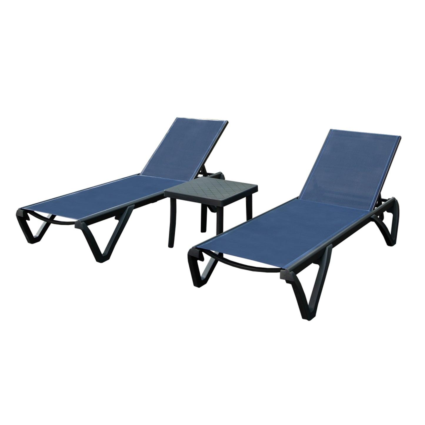 Aluminum Patio Lounge Chair with Side Table & 5-Position Backrest - Navy Blue