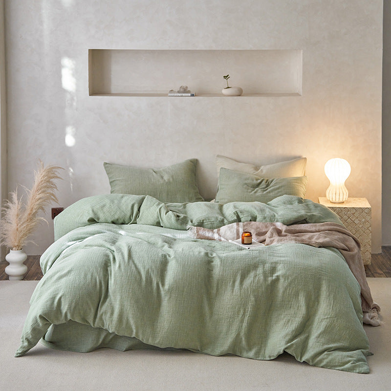 Japanese-Style Cotton Bedding Set - 4-Piece Double Layer Wrinkle-Resistant Comforter & Sheets