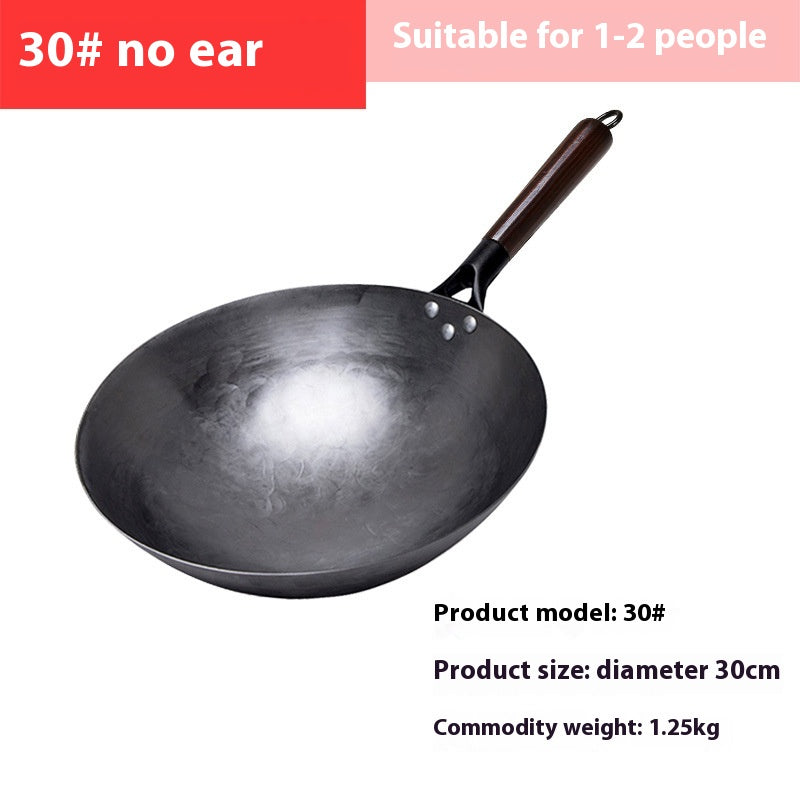 Non-Stick Frying Pan with Wooden Handle - Handmade, Uncoated, 30-36cm Variants