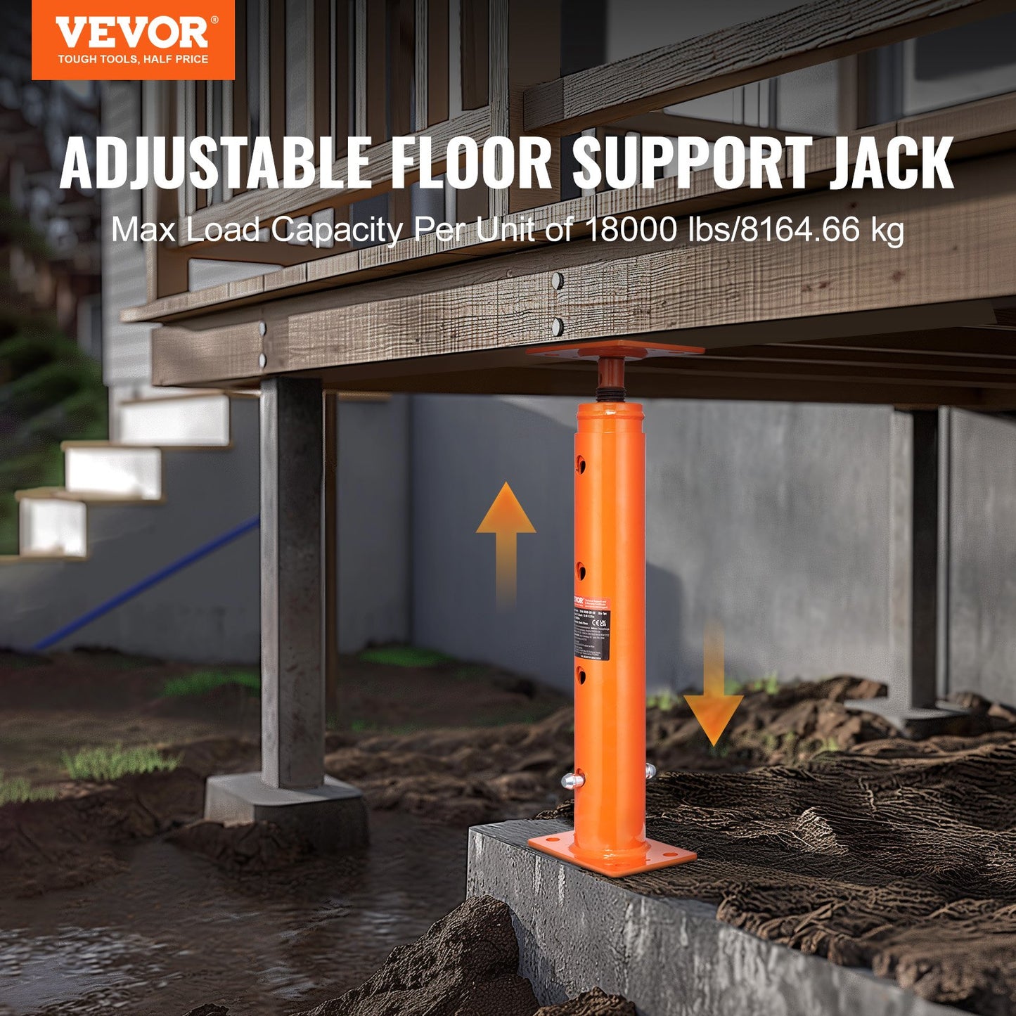 Heavy-Duty Adjustable Floor Jack Post for House Leveling 19-36 Inches - Red