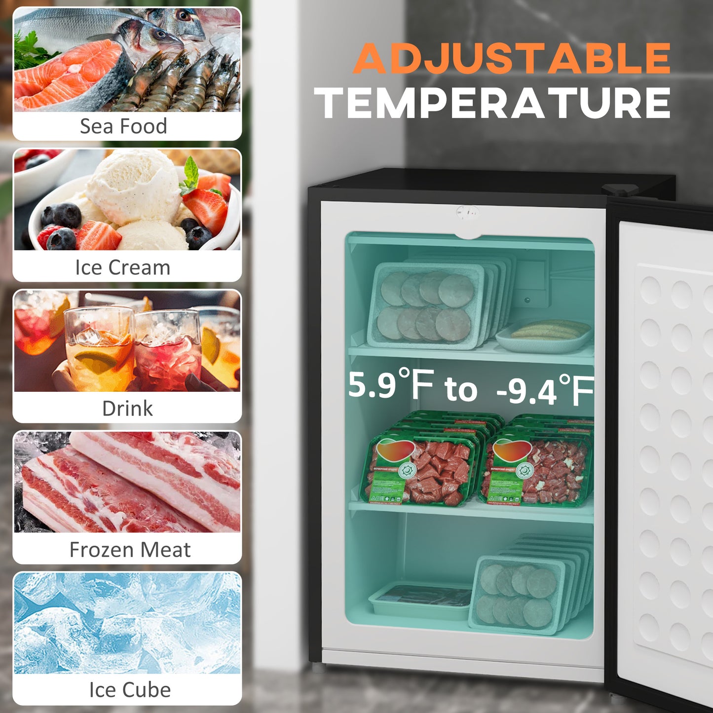 Small Upright Freezer 3 Cu Ft with Reversible Door & Adjustable Thermostat