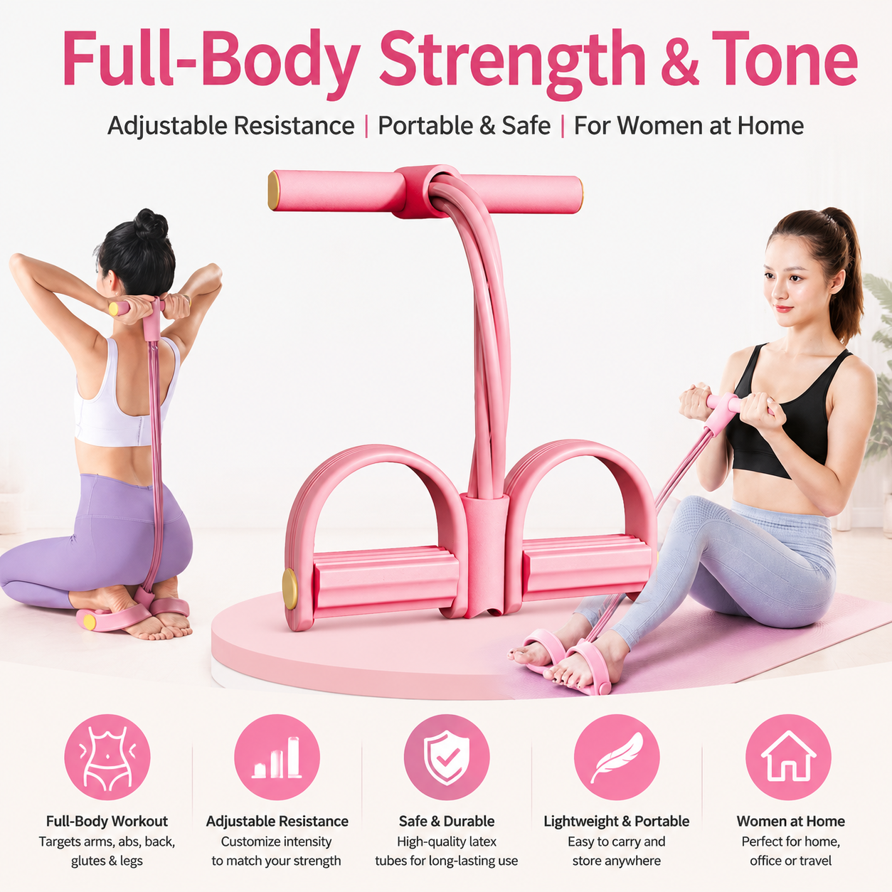 6-Tube Resistance Bands for Full Body Workout - Pink