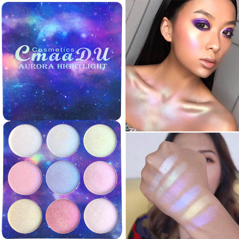 High Gloss 9-Color Eye Shadow Disc Set with Polarized Repair Powder