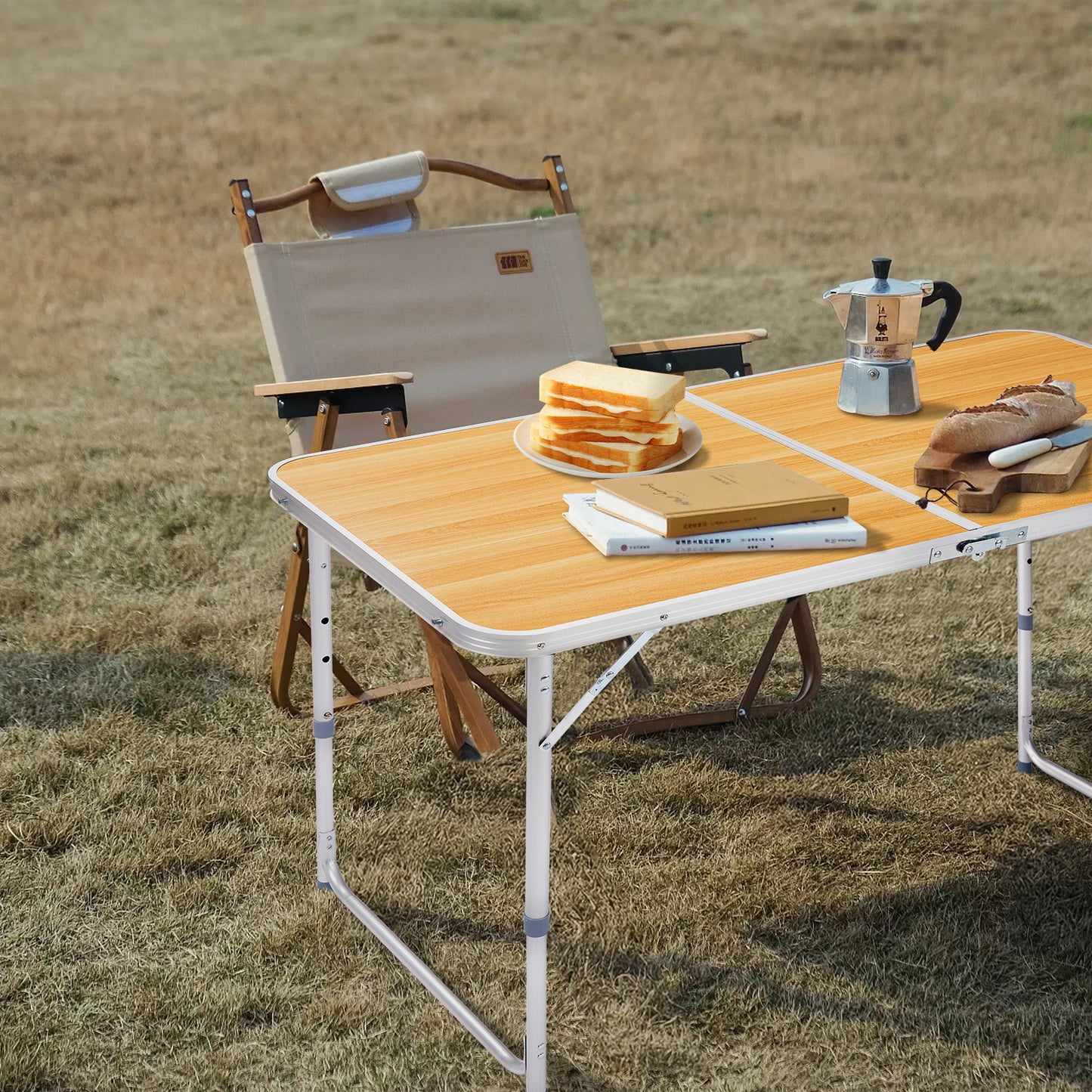 4ft Portable Folding Table - Wood Grain Outdoor Dining Table