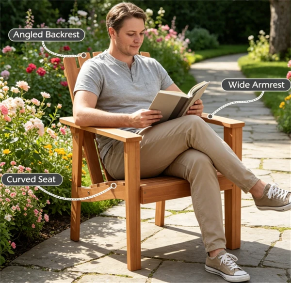 Heavy Duty Acacia Wood Adirondack Chair with Ergonomic Backrest