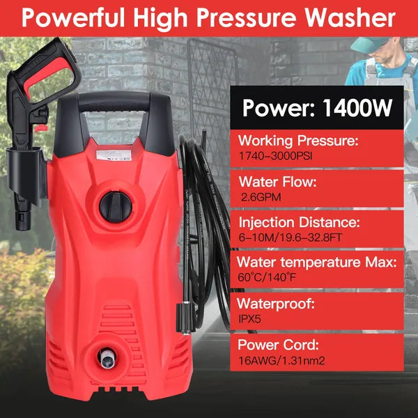 High Pressure Washer 3000PSI 2.6GPM Power Cleaner with Adjustable Nozzle
