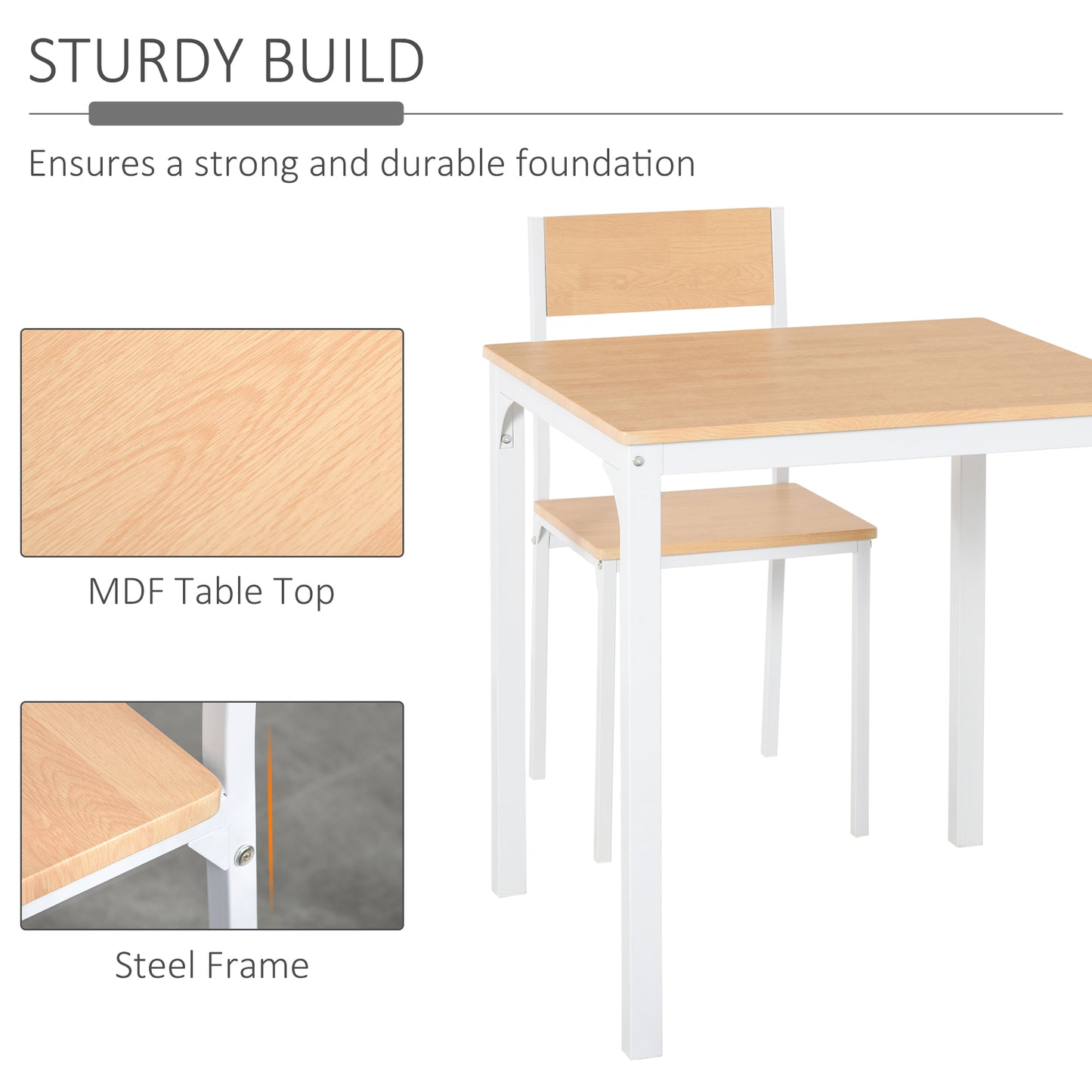 3-Piece White Square Dining Table Set with 2 Chairs