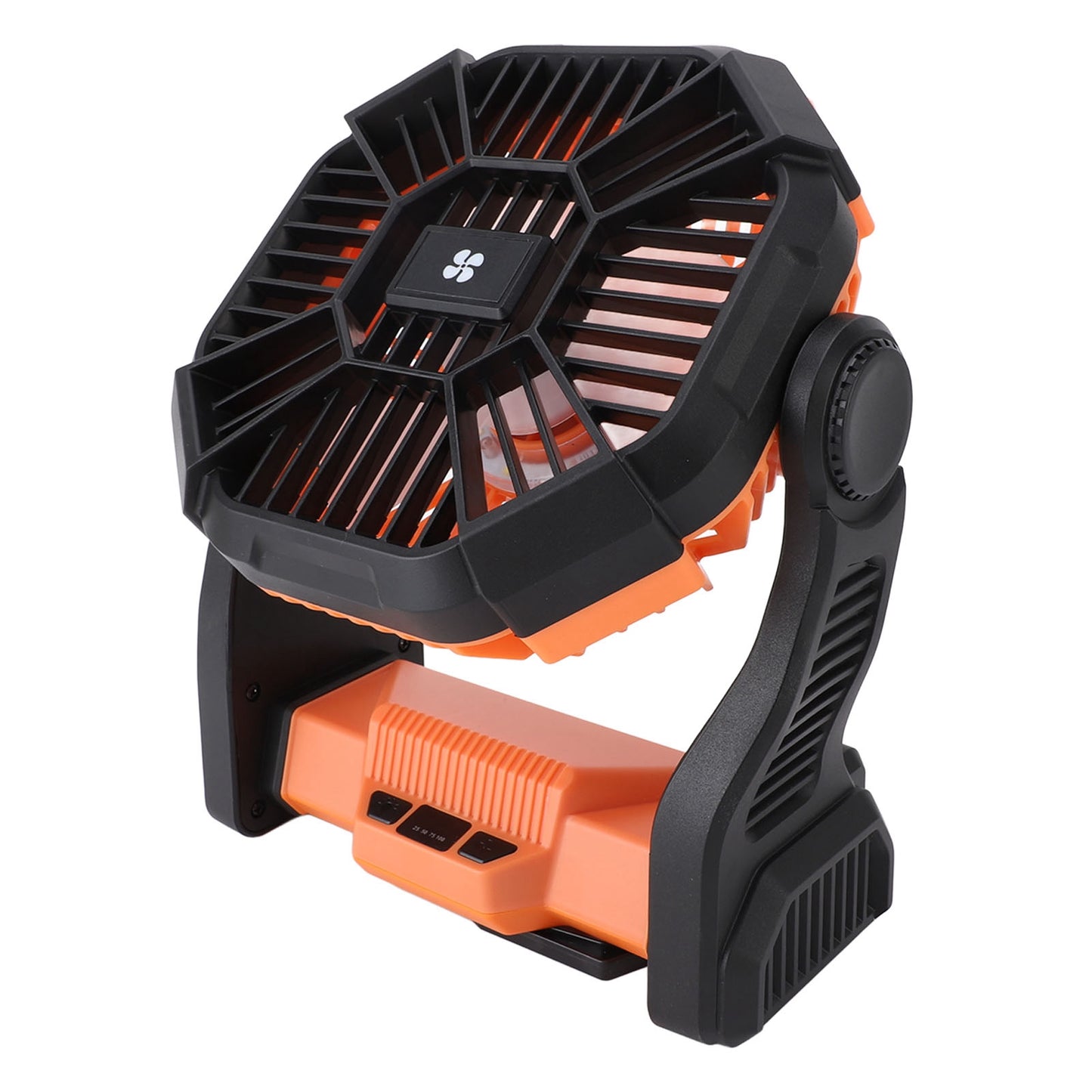 Outdoor Camping Fan with LED Lantern - Rechargeable Tent Fan USB Power Bank Orange