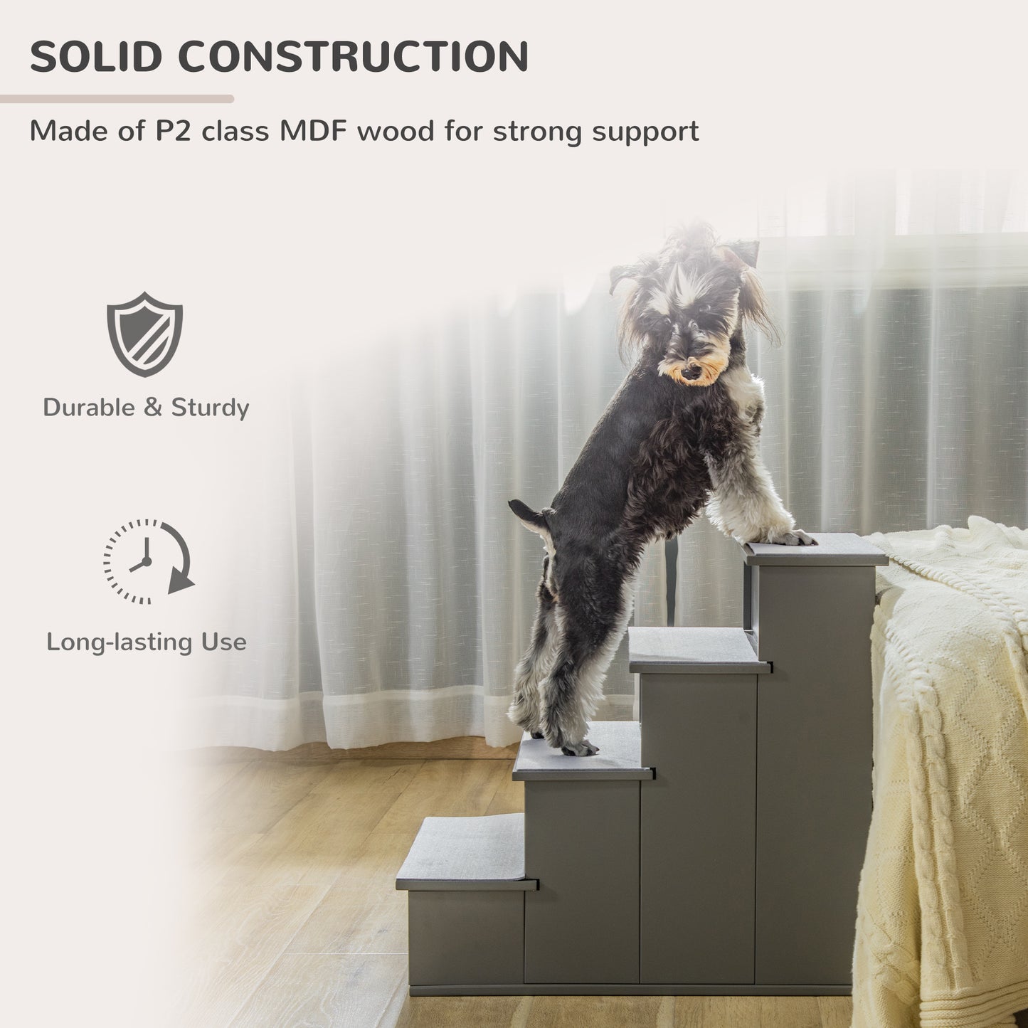 Small Dog Pet Stairs with Cushioned Cover - Grey, 15.75 x 23.25 x 21.25 inches