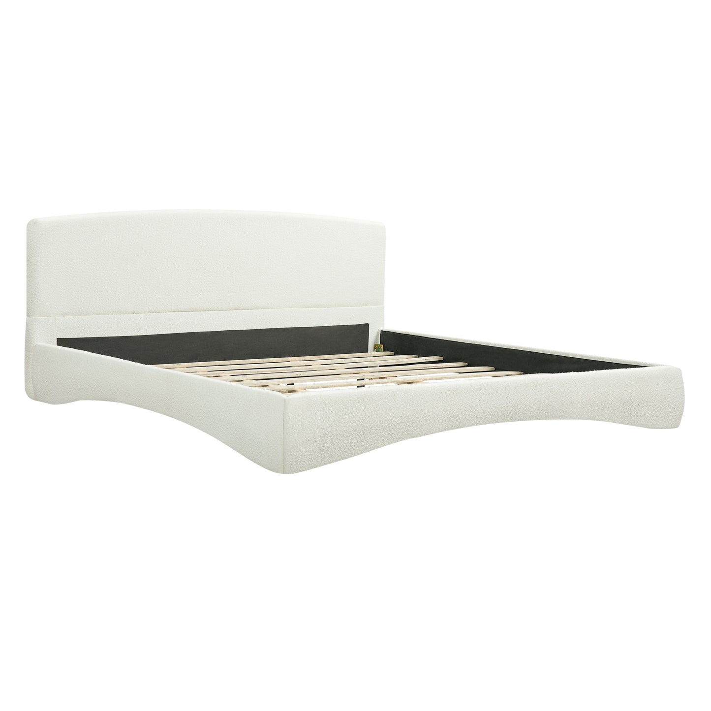 Curved Upholstered King Bed with Smart Ambient Lighting - Cream