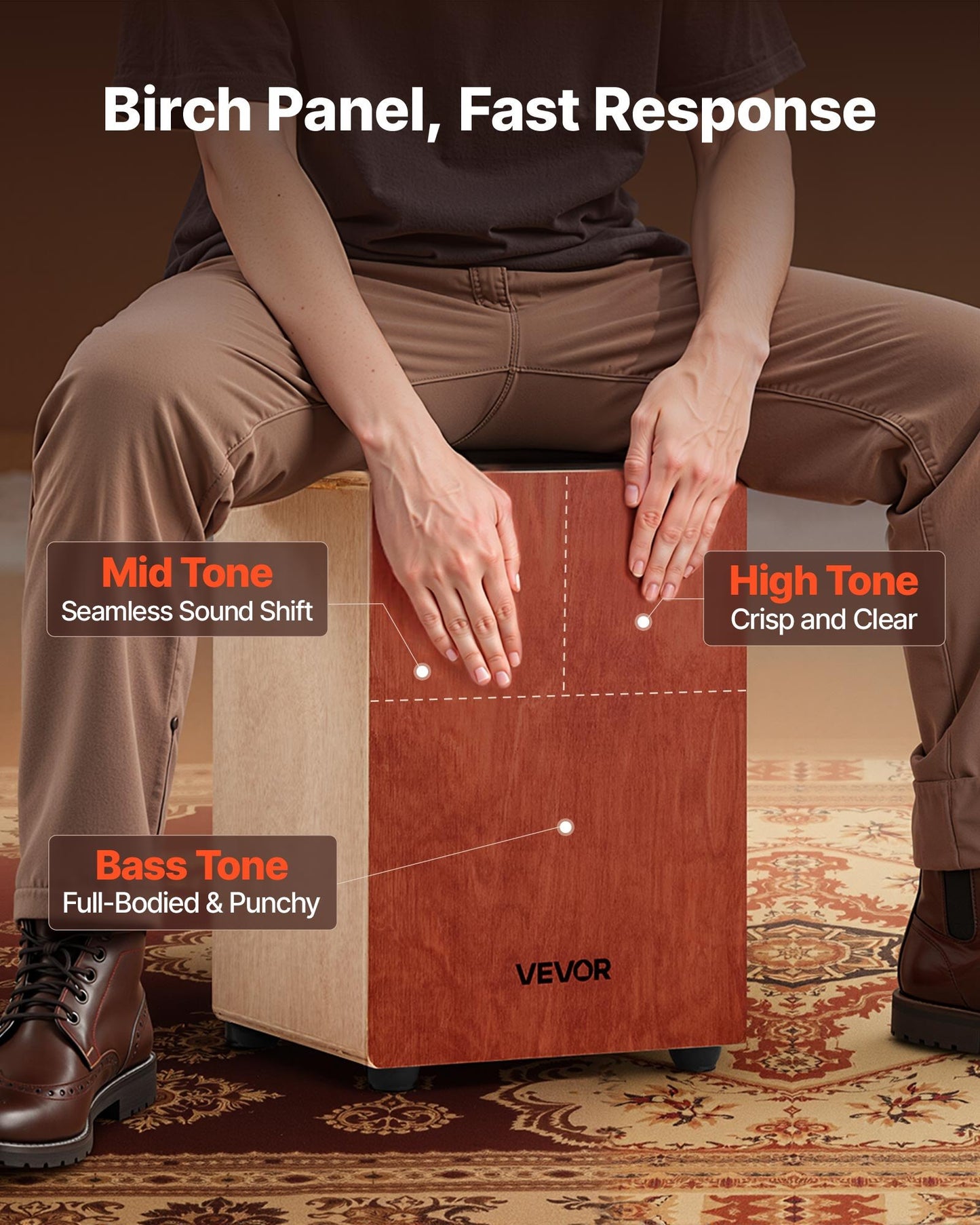 Wooden Cajon Box Drum with Adjustable Guitar Strings - Percussion Instrument