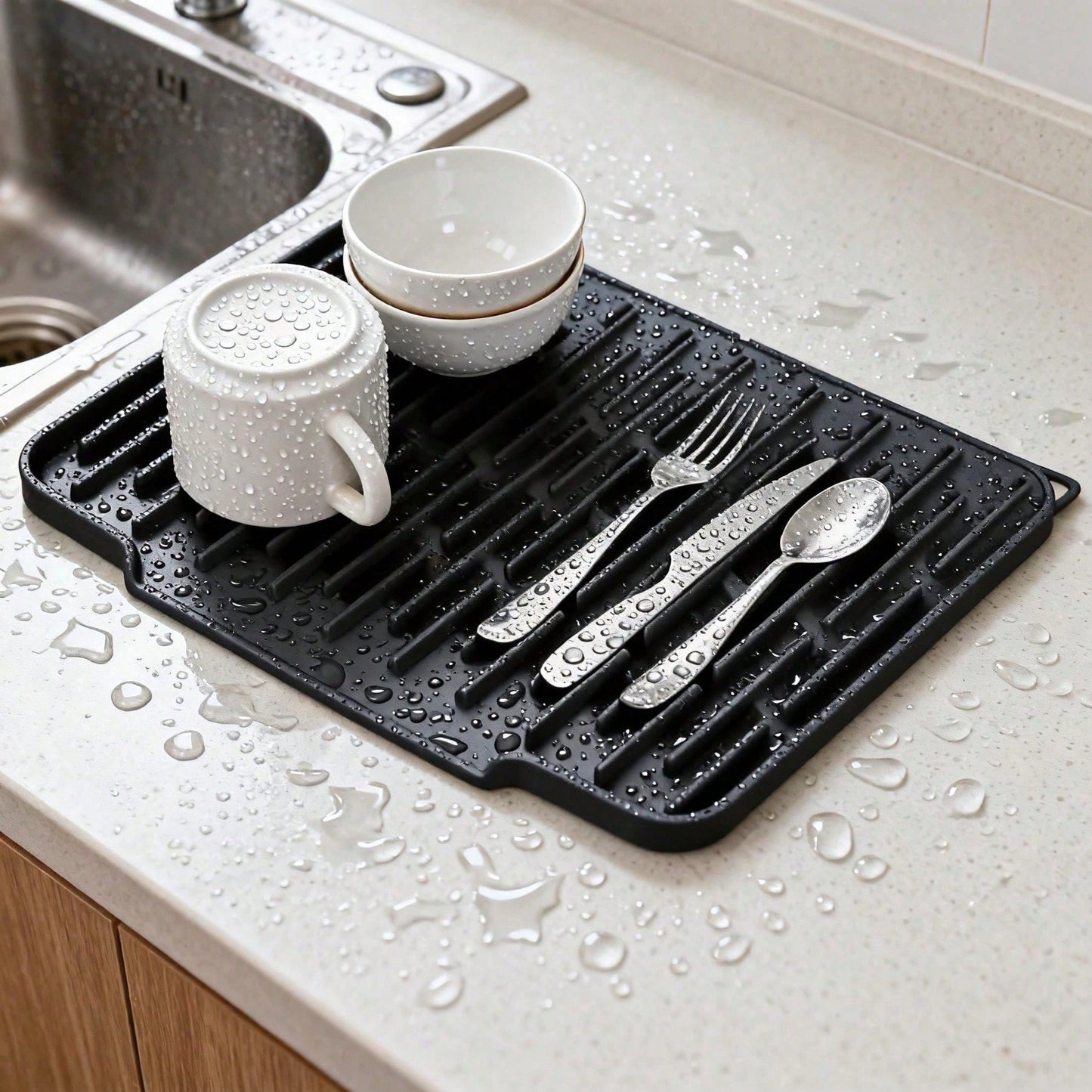 Non Slip Large Silicone Dish Draining Mat, Heat Resistant Sink Liner