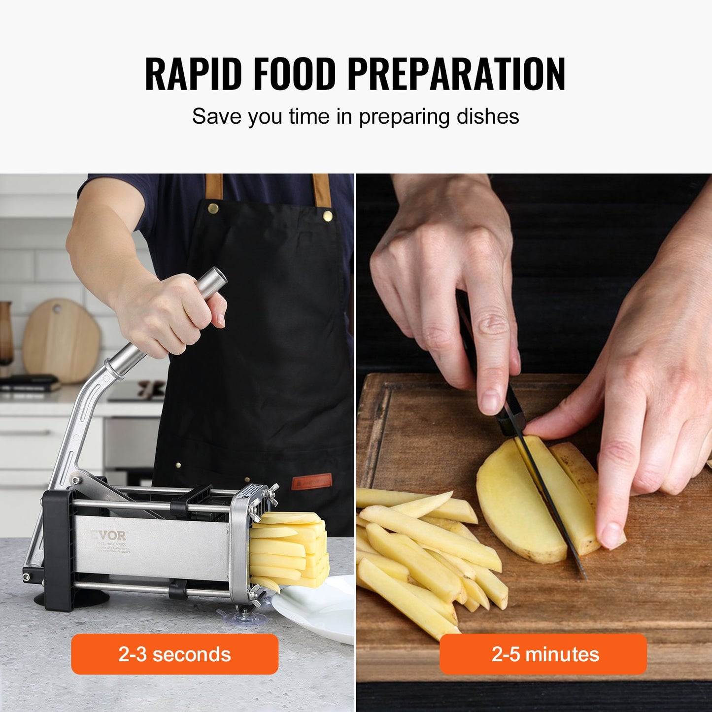 French Fry Cutter Stainless Steel Vegetable Slicer with 2 Blades - Multicolor