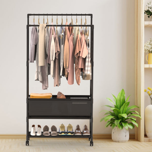 3 Tiered Portable Clothing Rack For Bedroom Entryway Double Hanging