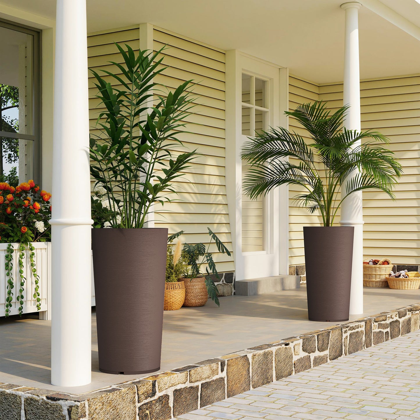 29 Inch Outdoor Plant Pots Set of 2 Weather-Resistant Large Flower Planters