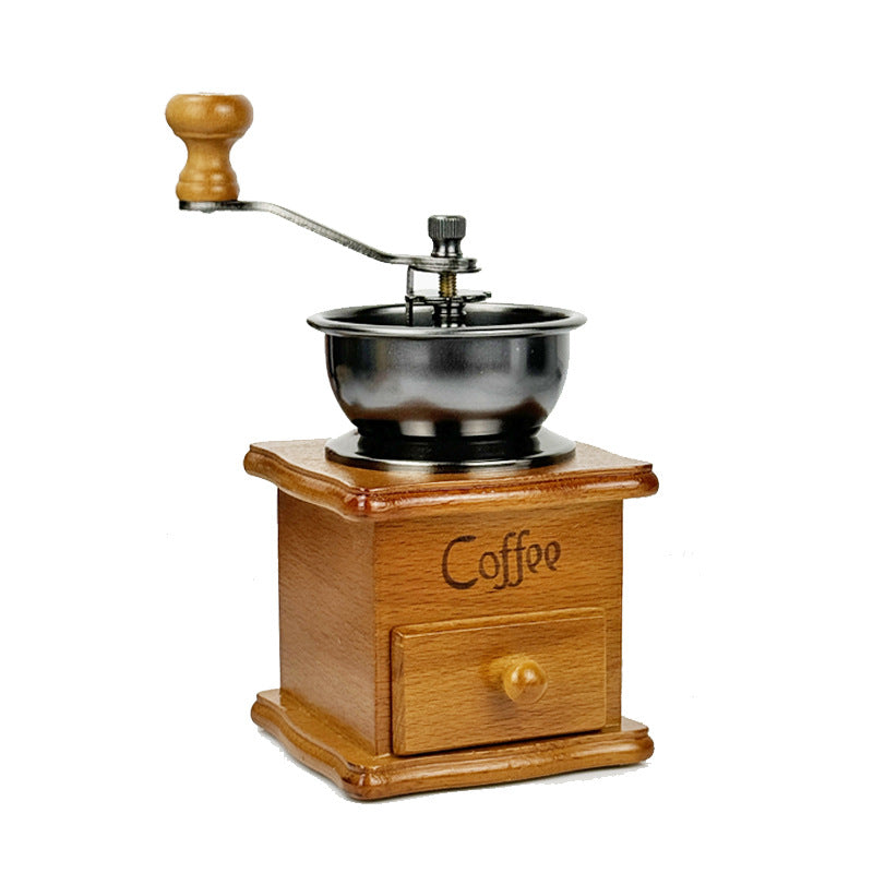 Brown Retro Solid Wood Manual Coffee Grinder with Adjustable Burrs