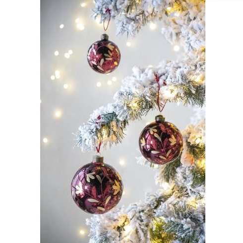 D3.9" Red Glass Christmas Ball Ornaments - Set of 6