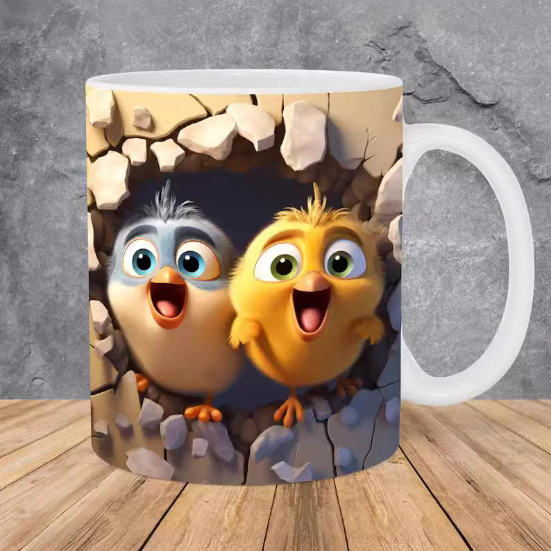 Ceramic Coffee Mug with Bird Design - 301-400ml, Modern Home Drinkware