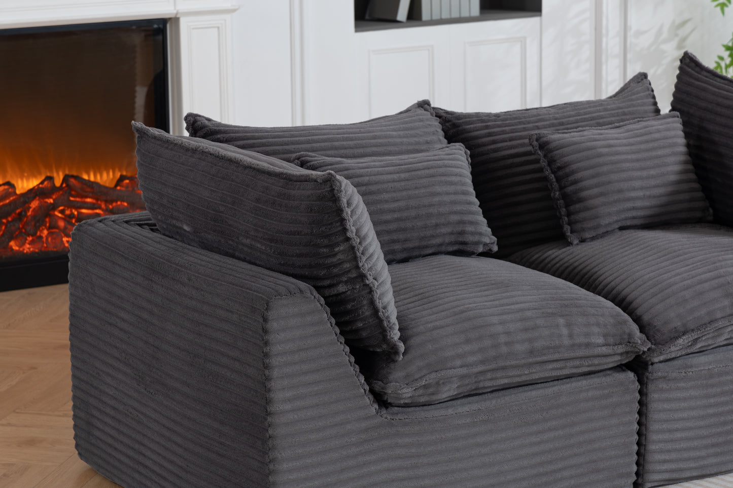 74.8" Wide Modular Sectional Sofa - Antique Grey Corduroy