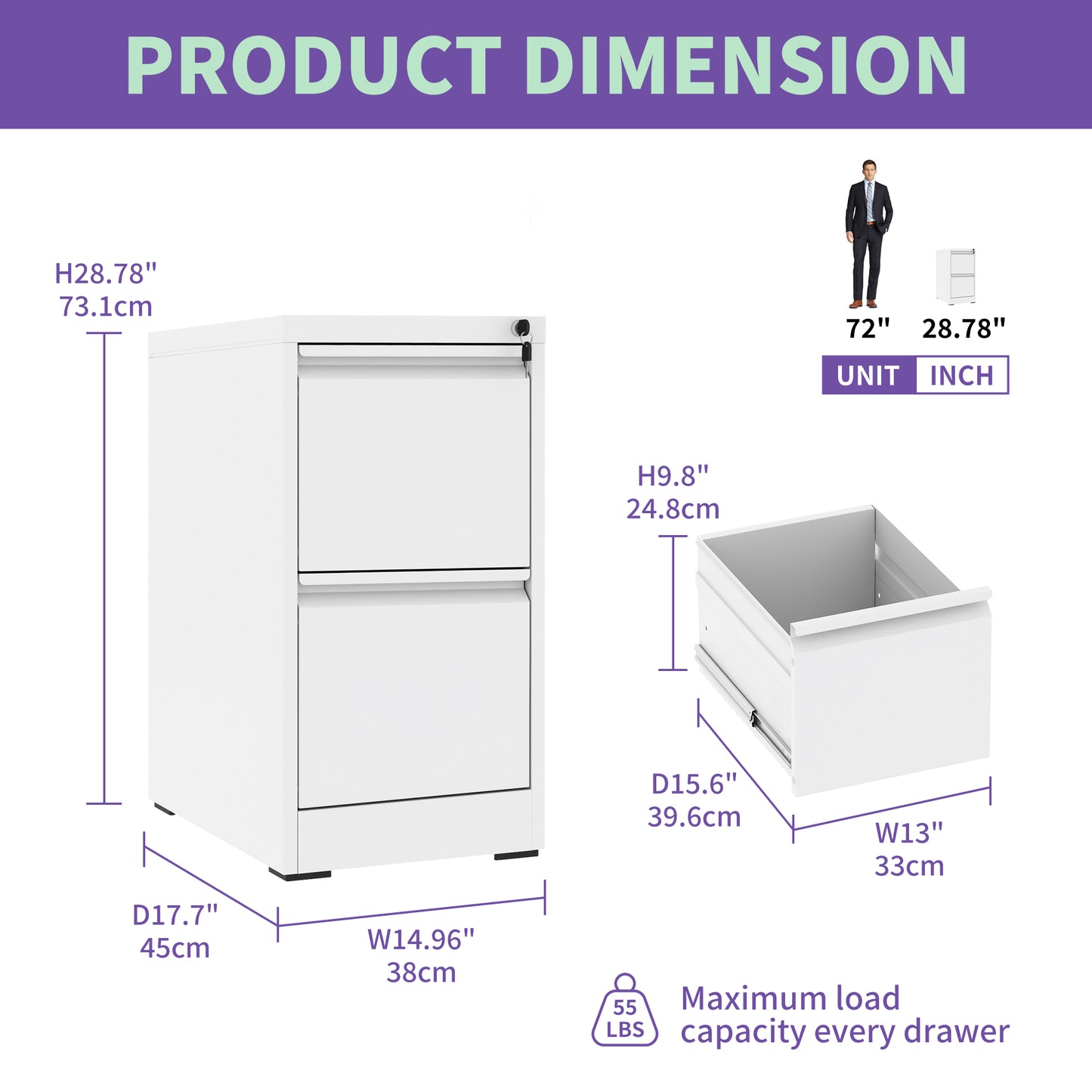 2 Drawer Metal Vertical File Cabinet With Lock Office Home Steel For