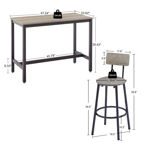 Bar Table Set with 4 Soft Seat Stools - Grey