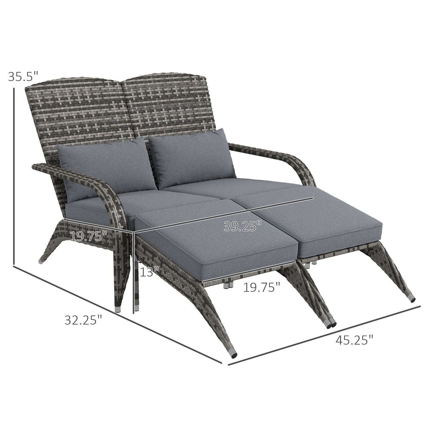 Adirondack Chair for 2 with Cushions & Footrests - Mixed Gray